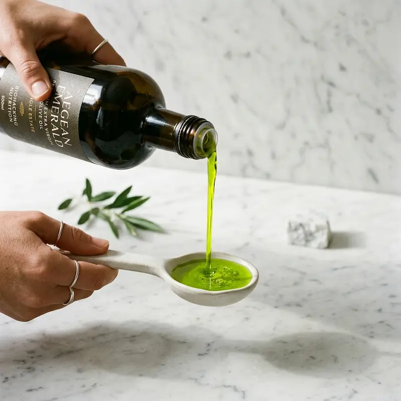 Sensory tasting of emerald green high phenolic olive oil